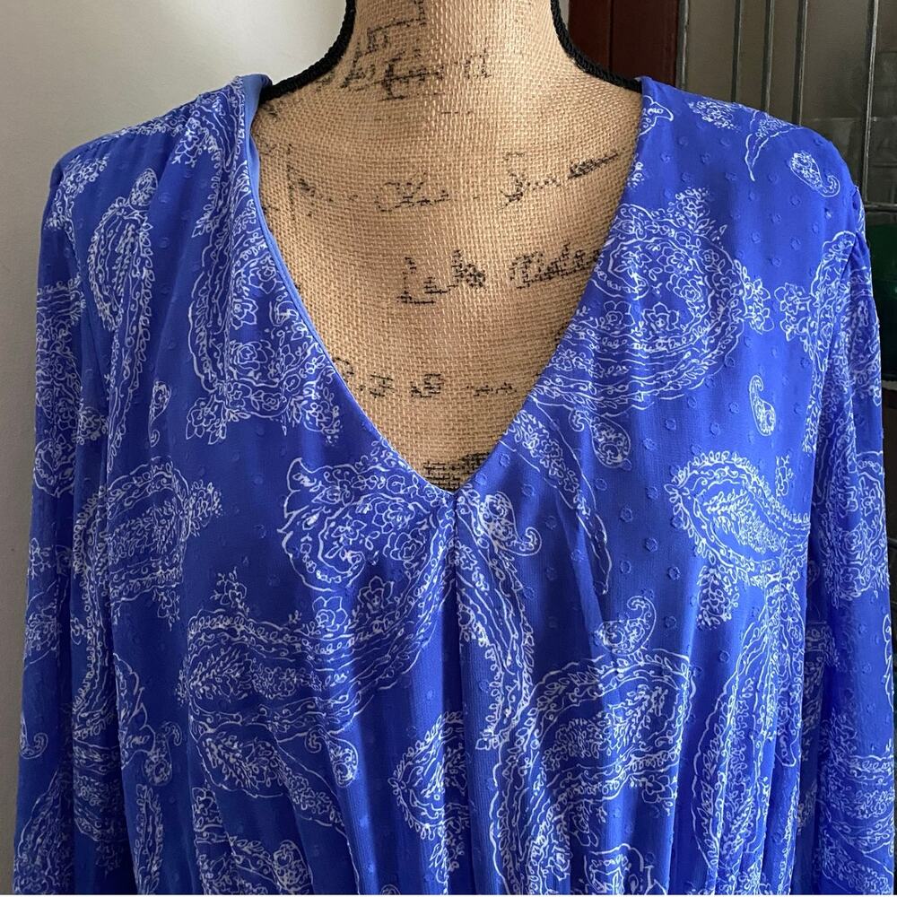 Taylor Periwinkle Blue Paisley Tiered Maxi Dress Swiss Dot Boho 18W - Picture 7 of 17